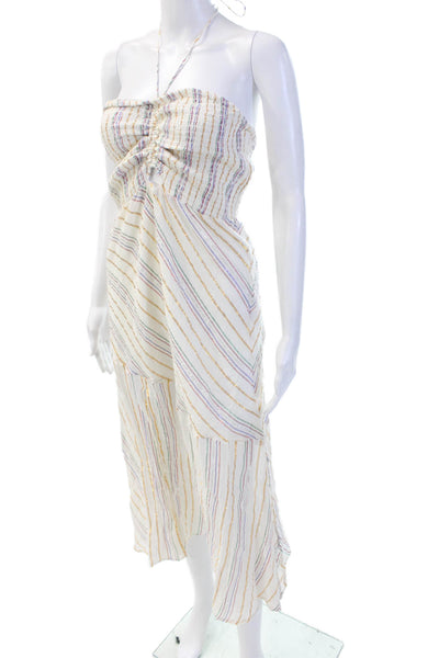 Suboo Women Maxi Sundress White Striped Sleeveless Beach Drawstring Size L