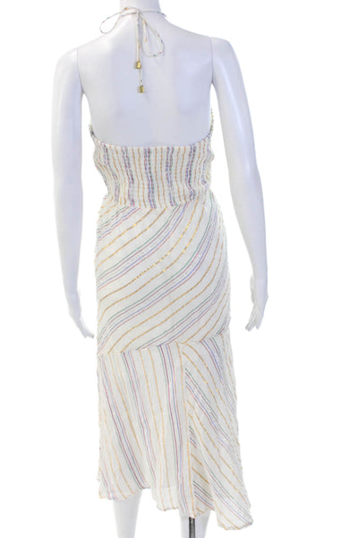 Suboo Women Maxi Sundress White Striped Sleeveless Beach Drawstring Size L