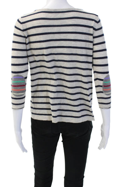 Autumn Cashmere Women Basic Striped Cotton T-Shirt 3/4 Sleeve Beige Size M