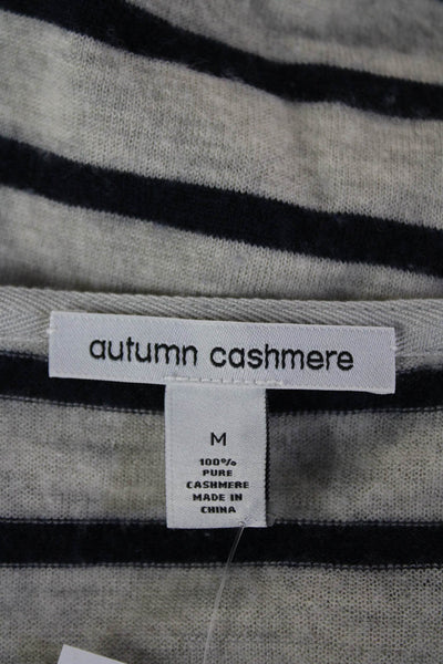 Autumn Cashmere Women Basic Striped Cotton T-Shirt 3/4 Sleeve Beige Size M