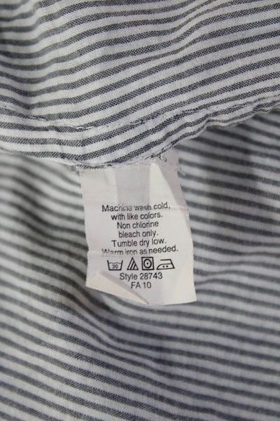 J Crew Women Gray Striped High Neck Button-Up Cotton Blouse Long Sleeve Size M