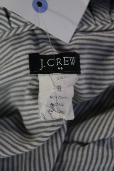 J Crew Women Gray Striped High Neck Button-Up Cotton Blouse Long Sleeve Size M