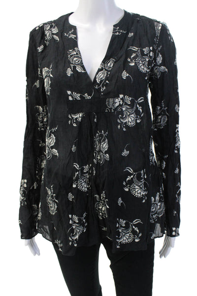 A Pea In The Pod Women Maternity Tunic V-Neck Floral Long Sleeve Black Size S