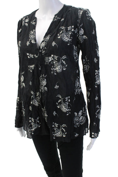 A Pea In The Pod Women Maternity Tunic V-Neck Floral Long Sleeve Black Size S