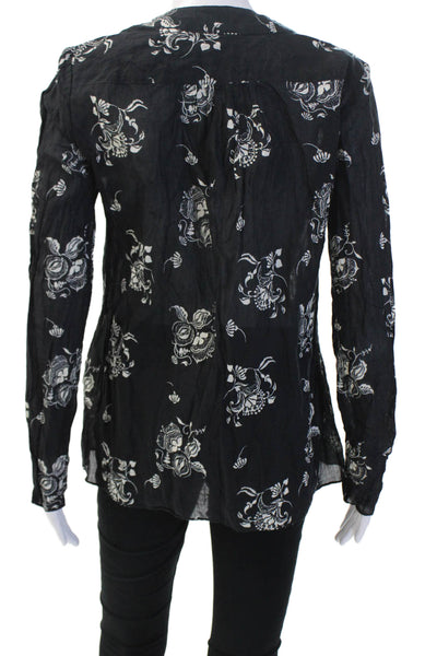 A Pea In The Pod Women Maternity Tunic V-Neck Floral Long Sleeve Black Size S