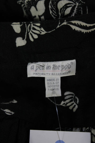 A Pea In The Pod Women Maternity Tunic V-Neck Floral Long Sleeve Black Size S