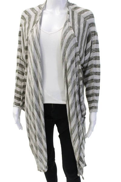 Max Studio Women Striped Gray Cardigan Long Sleeve Size M