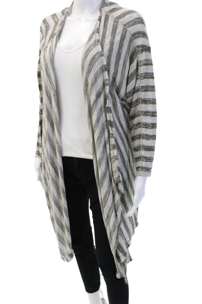 Max Studio Women Striped Gray Cardigan Long Sleeve Size M