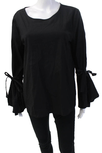Pleione Women Bohemian Black Color Block Long Sleeve Round Neck Blouse Size S