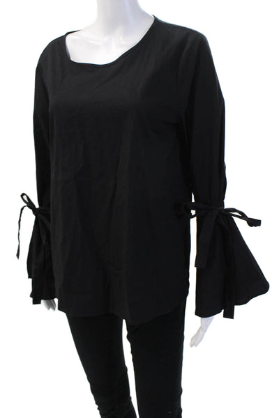 Pleione Women Bohemian Black Color Block Long Sleeve Round Neck Blouse Size S