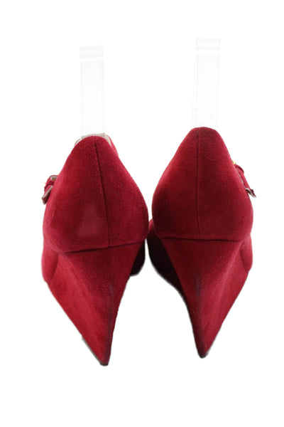 Jean Michel Cazabat Womens Suede Strap Detail Wedge Heels Red Size 8.5