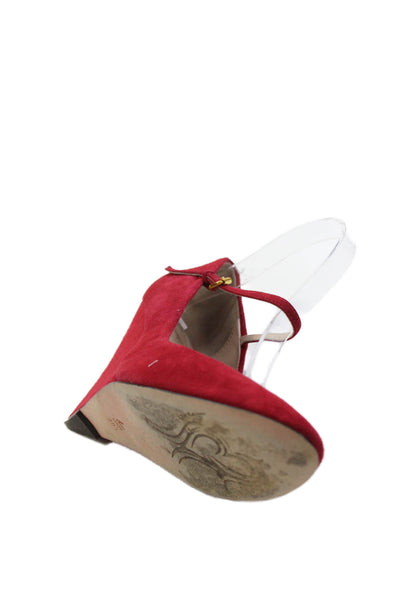 Jean Michel Cazabat Womens Suede Strap Detail Wedge Heels Red Size 8.5