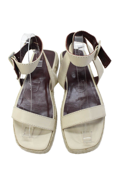 Staud Womens Espadrille Detail Square Toe Ankle Strap Sandals White Size 9