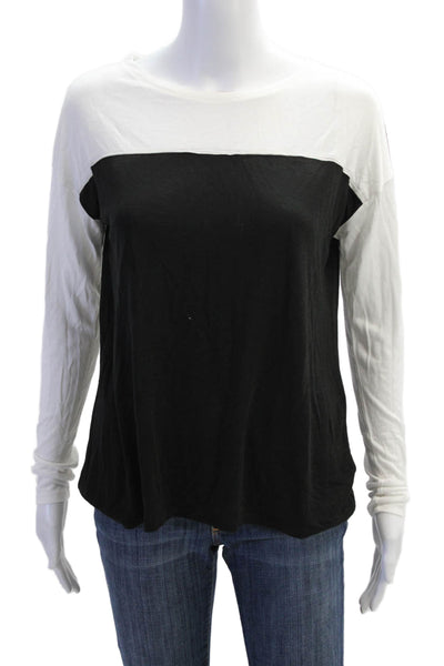 Vince Women Basic Black Silk Long Sleeve T-Shirt Size XS