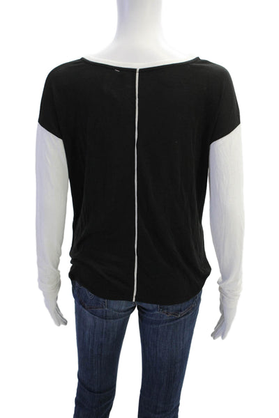 Vince Women Basic Black Silk Long Sleeve T-Shirt Size XS