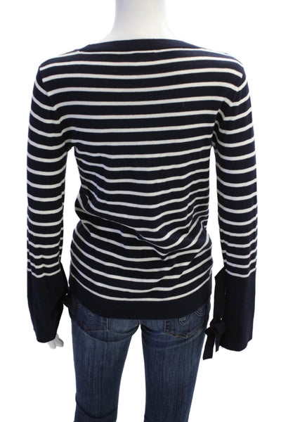 J Crew Womens Dark Blue Cotton Striped Crew Neck Pullover Size XS