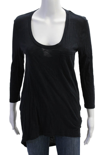 Theory Womens Black Cotton Tunic Round Neck 3/4 Sleeve Size S