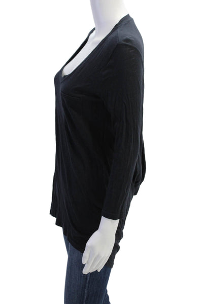 Theory Womens Black Cotton Tunic Round Neck 3/4 Sleeve Size S