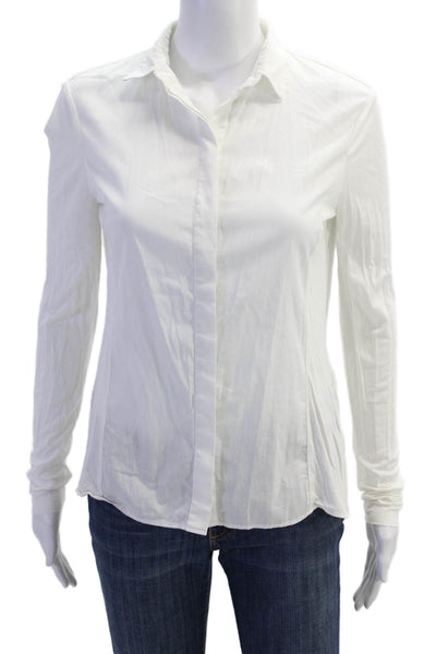 Tahari Women Collared Long Sleeve White Button-Up Blouse Size S