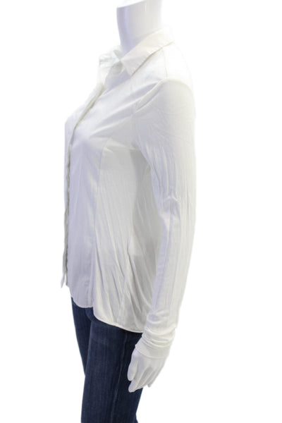 Tahari Women Collared Long Sleeve White Button-Up Blouse Size S