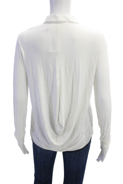 Tahari Women Collared Long Sleeve White Button-Up Blouse Size S