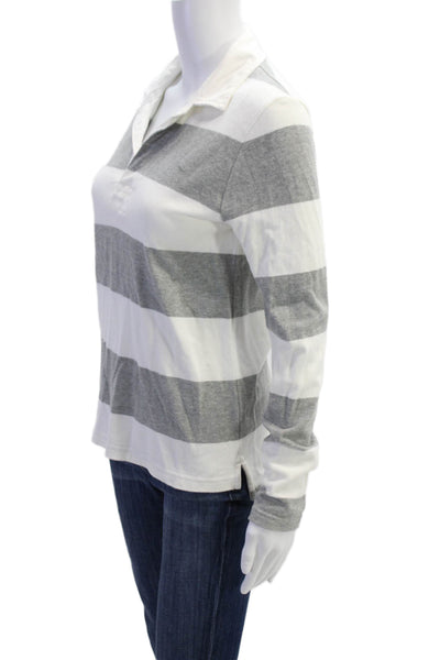 J Crew Women Striped 100% Cotton Collared Long Sleeve Polo Gray Size S