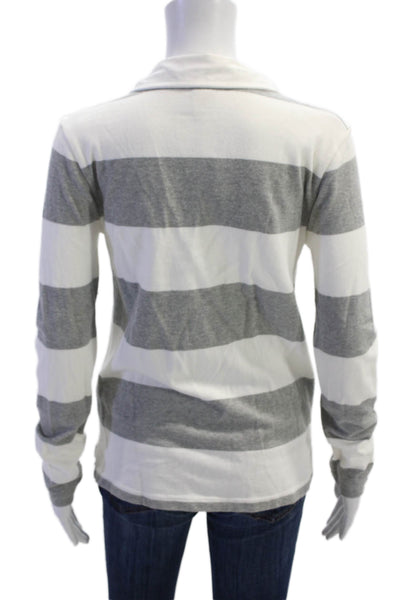 J Crew Women Striped 100% Cotton Collared Long Sleeve Polo Gray Size S