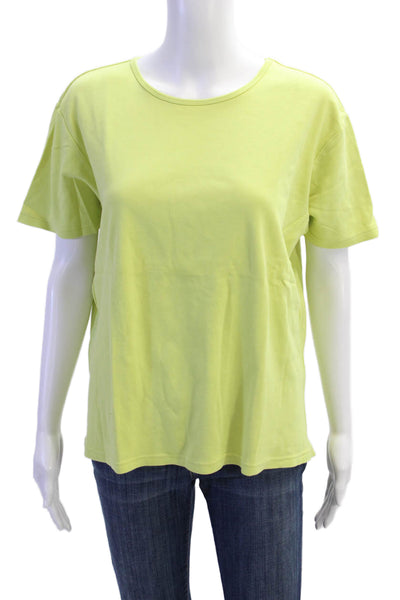 Talbots Women Green Cotton Short Sleeve Round Neck Basic T-Shirt Size L