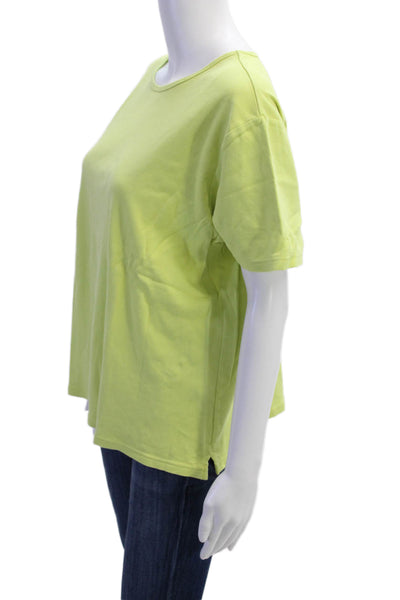 Talbots Women Green Cotton Short Sleeve Round Neck Basic T-Shirt Size L