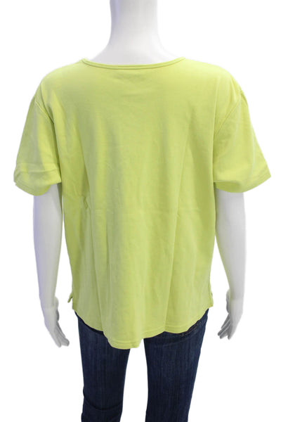 Talbots Women Green Cotton Short Sleeve Round Neck Basic T-Shirt Size L