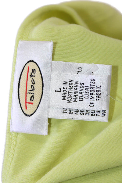 Talbots Women Green Cotton Short Sleeve Round Neck Basic T-Shirt Size L