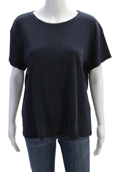 Talbots Women Dark Blue Pima Cotton Round Neck Short Sleeve T-Shirt Size XL