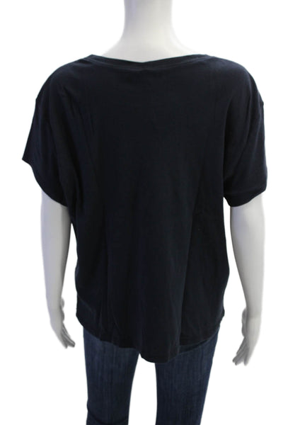 Talbots Women Dark Blue Pima Cotton Round Neck Short Sleeve T-Shirt Size XL