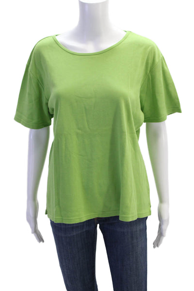 Talbots Women Basic T-Shirt Green 100% Cotton Round Neck Short Sleeve Size L
