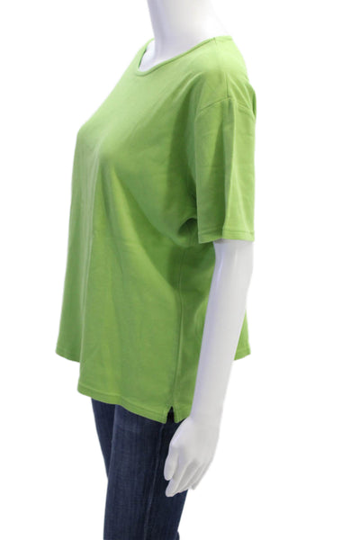Talbots Women Basic T-Shirt Green 100% Cotton Round Neck Short Sleeve Size L