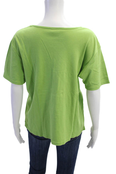 Talbots Women Basic T-Shirt Green 100% Cotton Round Neck Short Sleeve Size L