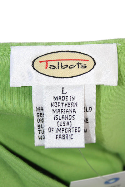 Talbots Women Basic T-Shirt Green 100% Cotton Round Neck Short Sleeve Size L