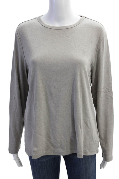 Lauren Ralph Lauren Women Gray Cotton Crew Neck Long Sleeve T-Shirt Size L