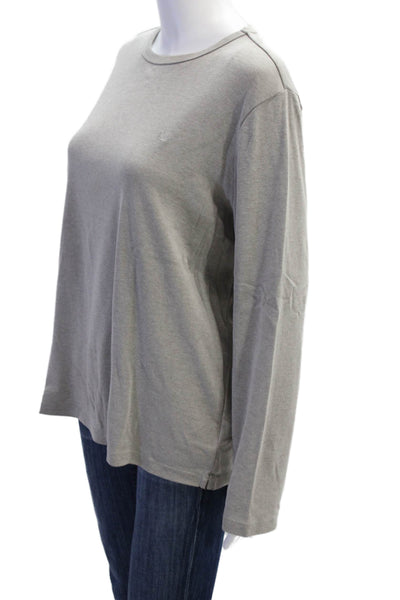 Lauren Ralph Lauren Women Gray Cotton Crew Neck Long Sleeve T-Shirt Size L