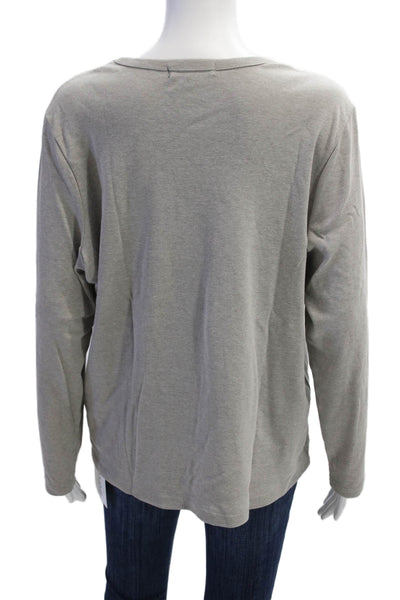 Lauren Ralph Lauren Women Gray Cotton Crew Neck Long Sleeve T-Shirt Size L