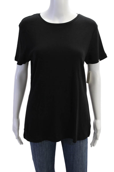 Talbots Womens Basic Black Cotton Crew Short Sleeve T-Shirt Size XL