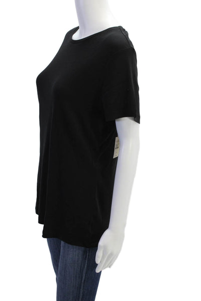 Talbots Womens Basic Black Cotton Crew Short Sleeve T-Shirt Size XL