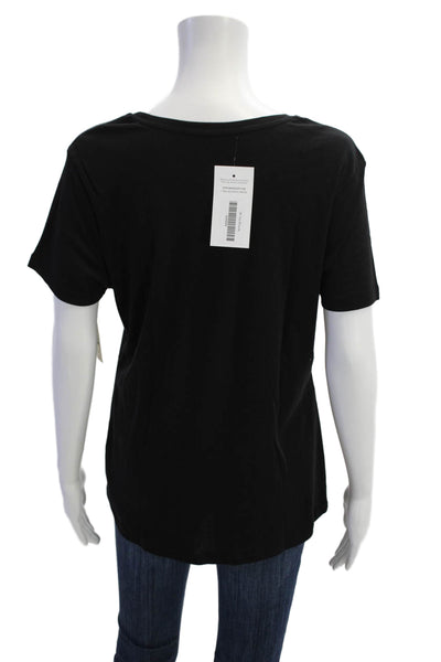 Talbots Womens Basic Black Cotton Crew Short Sleeve T-Shirt Size XL