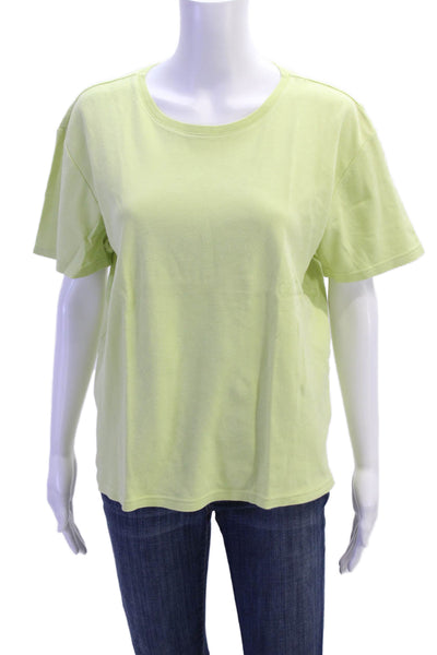 Talbots Women Basic Green Cotton T-Shirt Short Sleeve Round Neck Size L