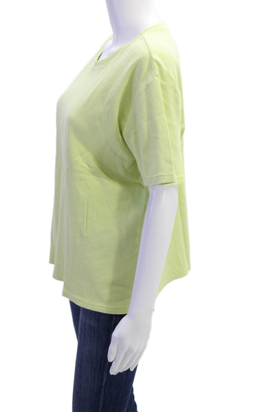 Talbots Women Basic Green Cotton T-Shirt Short Sleeve Round Neck Size L