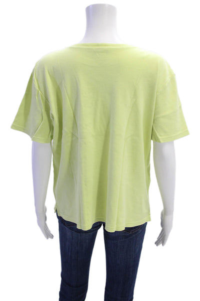 Talbots Women Basic Green Cotton T-Shirt Short Sleeve Round Neck Size L