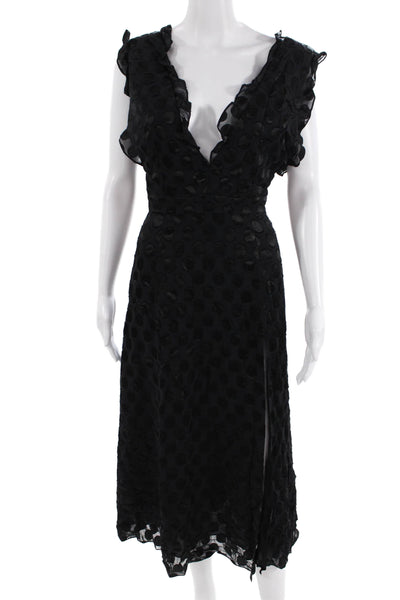 Cushnie Et Ochs Womens Fit & Flare Black Polka Dot Long Dress V-Neck Zip Size 4