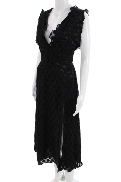 Cushnie Et Ochs Womens Fit & Flare Black Polka Dot Long Dress V-Neck Zip Size 4
