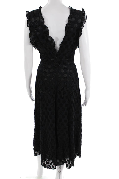 Cushnie Et Ochs Womens Fit & Flare Black Polka Dot Long Dress V-Neck Zip Size 4
