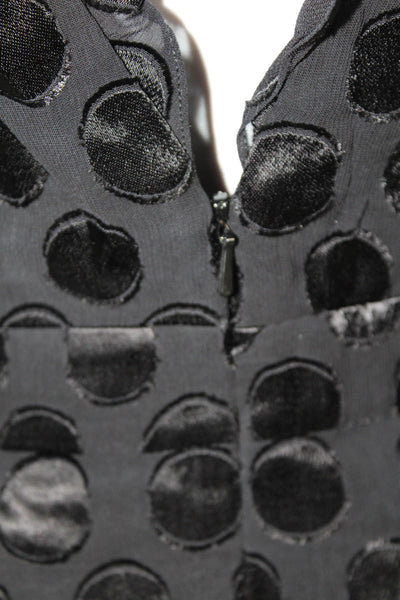 Cushnie Et Ochs Womens Fit & Flare Black Polka Dot Long Dress V-Neck Zip Size 4